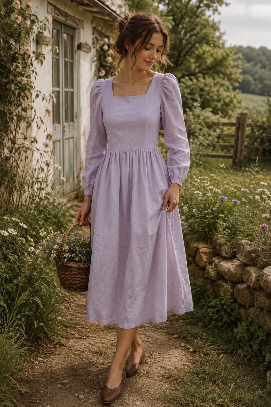 Lisa Says Gah Lilac Maddie Midi Dress Cottagecore Prairie Victorian Size Small